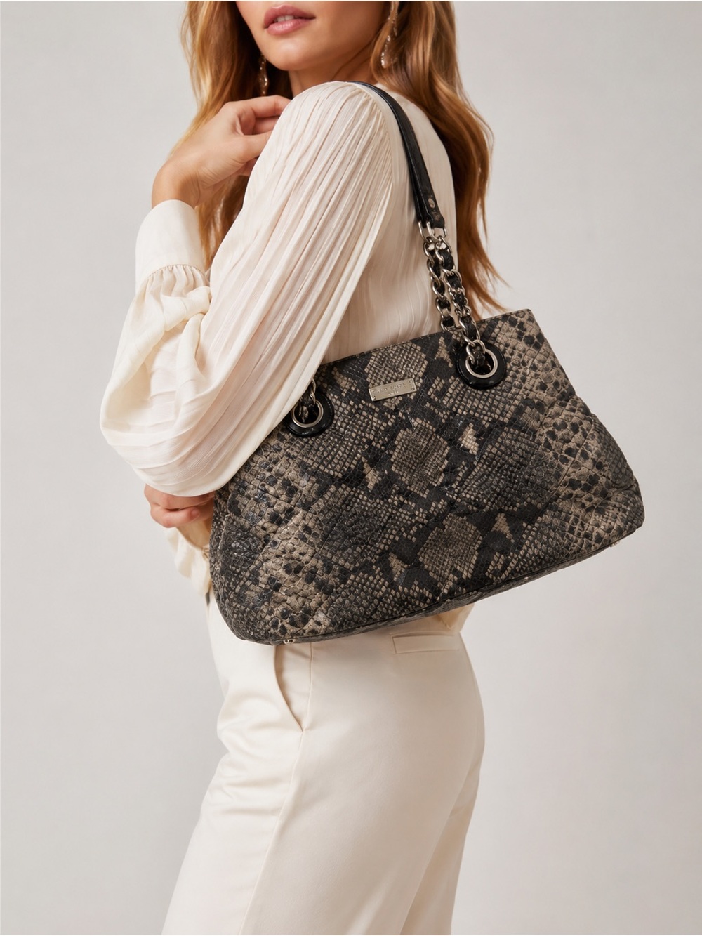 Kate Spade New York Maryanne Snakeskin Quilted Shoulder Chain Bag